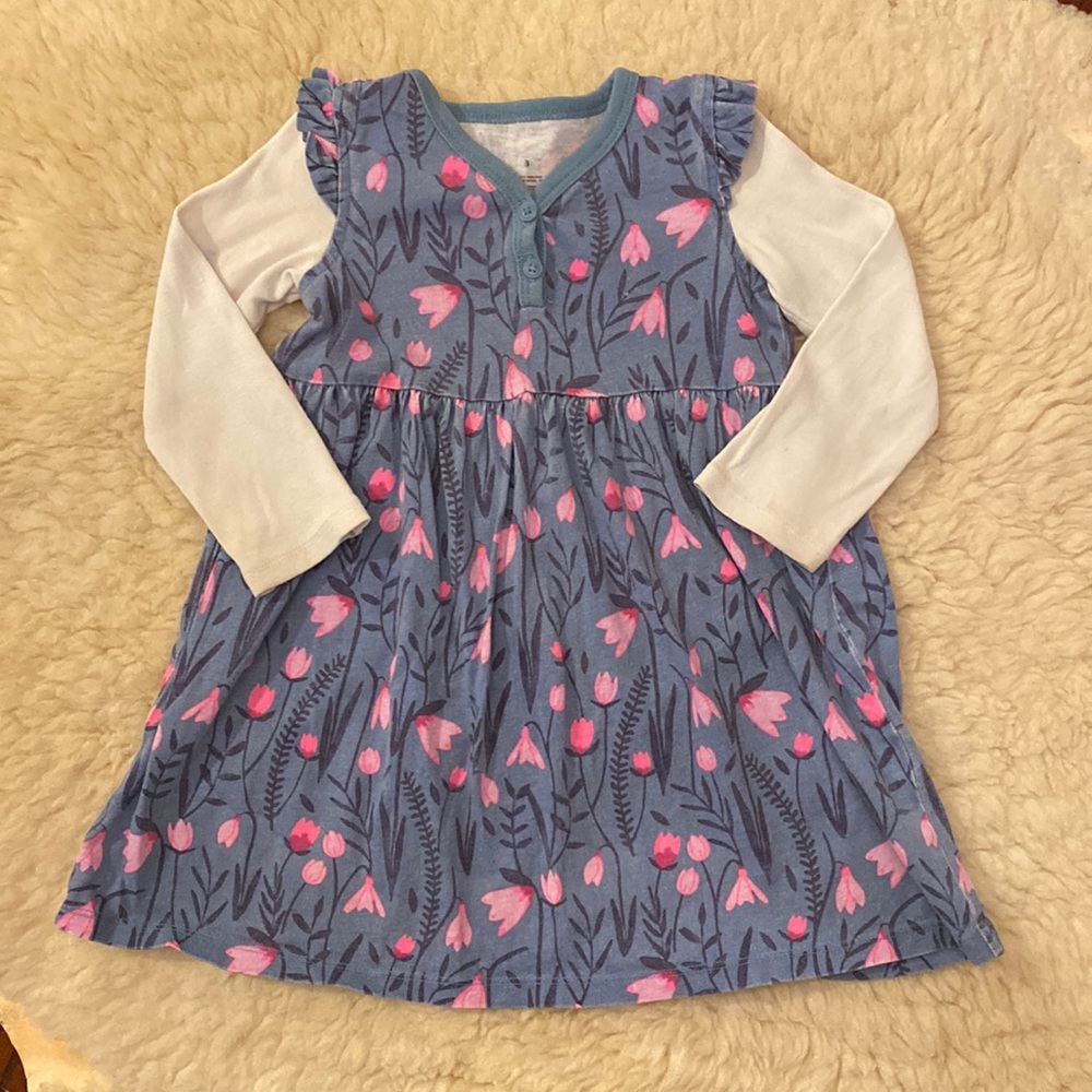 TEA Collection Blue & Pink Floral with ruffled shoulders, 3T